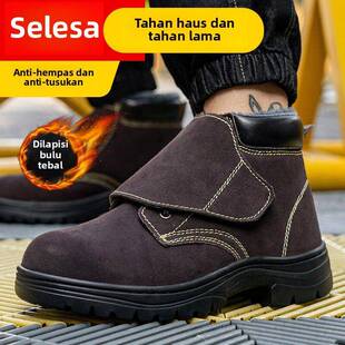 冬季焊工劳保鞋男款棉鞋高帮加绒防滑防砸防刺穿带钢板工地工作鞋