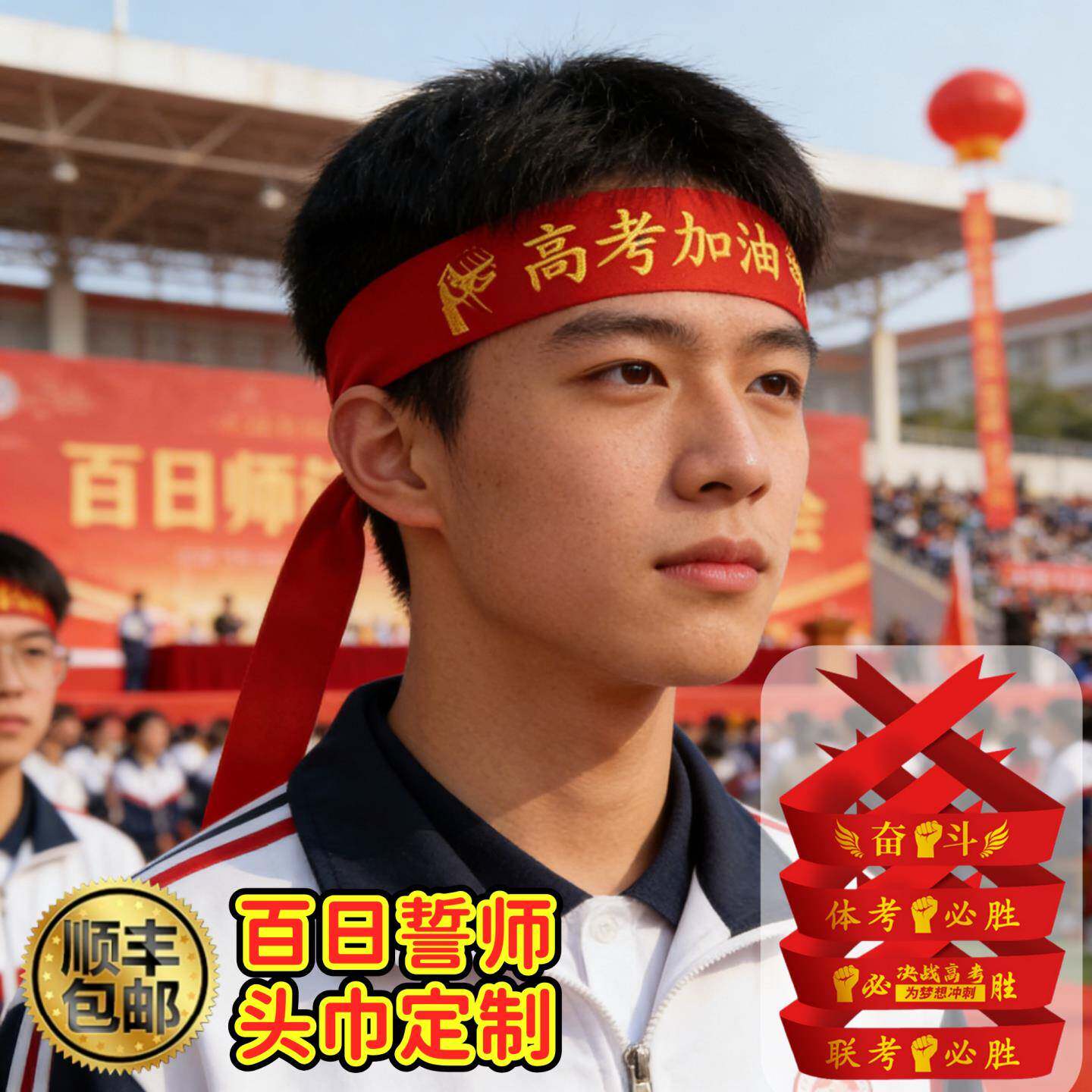 百日誓师大会头巾定制加油必胜物料中考高考冲刺仪式感腕带励志