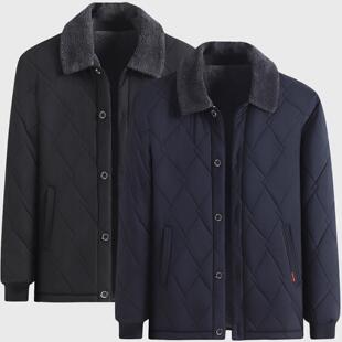 中老年冬季翻领棉衣男加绒加厚保暖棉袄加肥加大爸爸棉服外套防寒