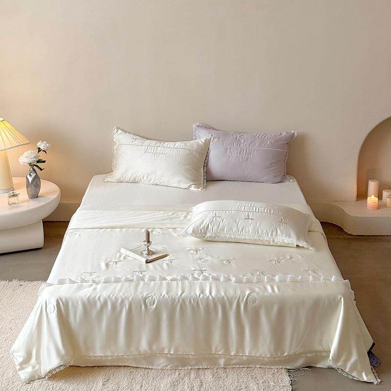 法式少女心凉感丝滑双面天丝夏被四件套蝴蝶结刺绣床品