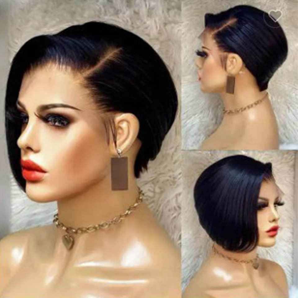 高克重pixie cut lace front wigs human hair前蕾丝真人假发头套