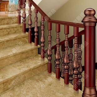 别墅室内铝木楼梯栏杆扶手别墅家用实木楼梯立柱扶手直销