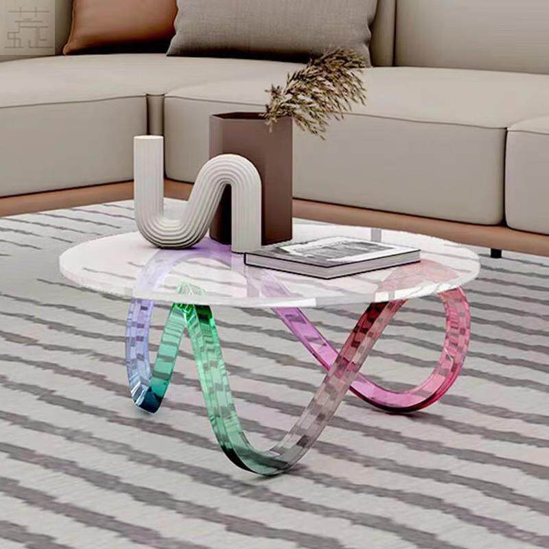 北欧设计师飘带曲线三角形茶几透明树脂桌子样品房客厅网红装饰品