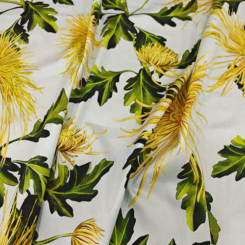 新花型春夏薄棉弹力贡缎布料 棉布各色菊花图案服装手工DIY布料