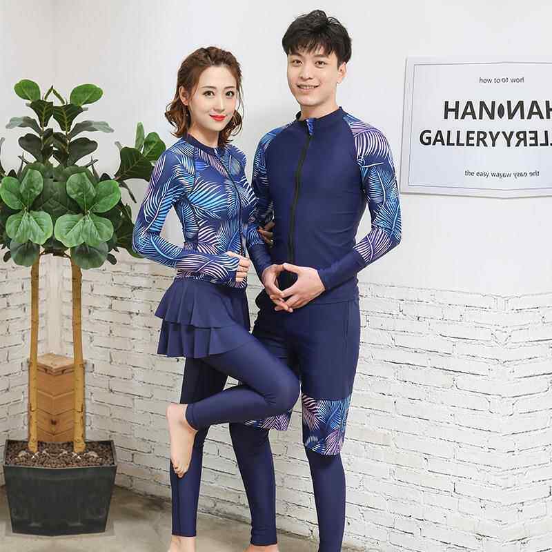 韩国潜水服分体长袖长裤裙式泳衣女 情侣防晒冲浪服男加肥大码