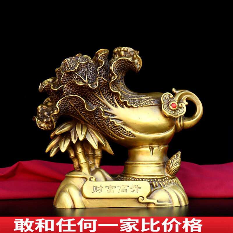 精品黄铜白菜如意摆件财富高升家居客厅办公室店铺桌面装饰品白菜