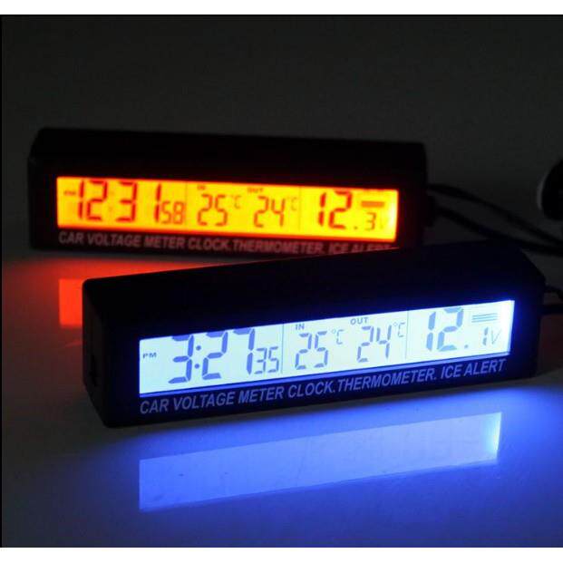 新品EC88 车内外双温度+时钟+电压 LED车载电子时钟 双色夜光包邮