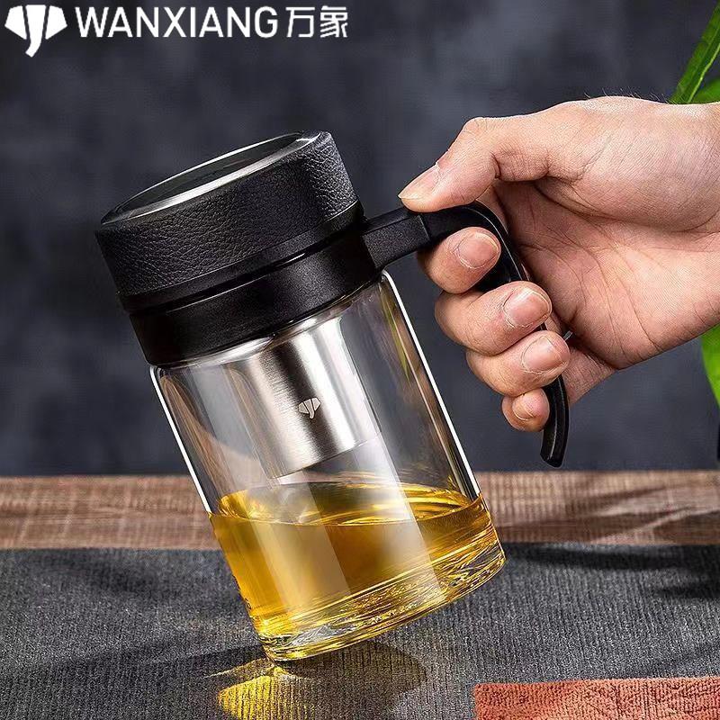 万象茶杯玻璃杯单层带把模型公大容量双层泡茶带柄杯子U210/U211