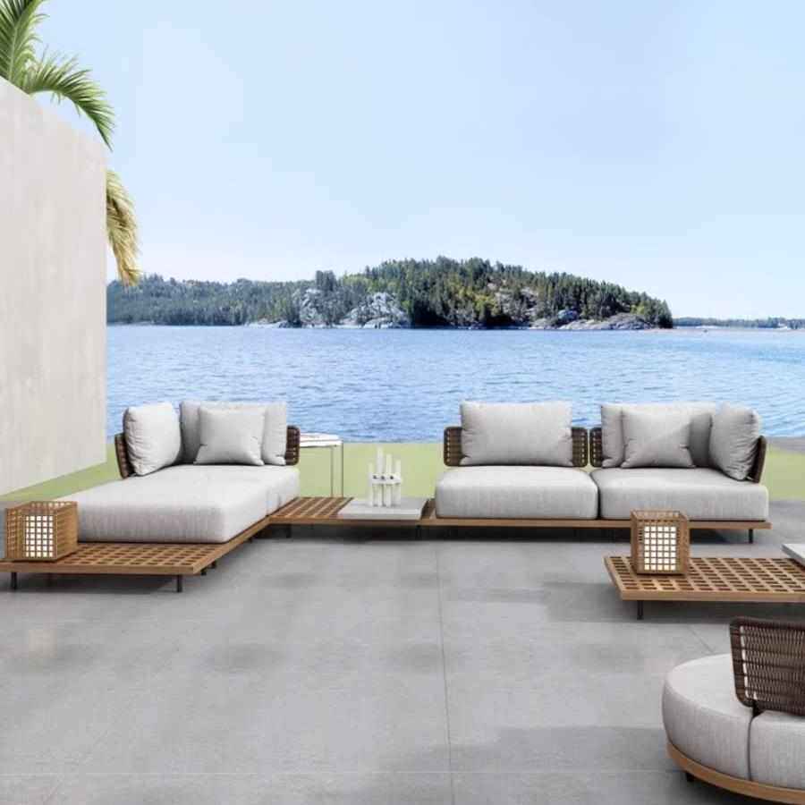 北欧户外沙发组合藤编庭院民宿酒店别墅室外休闲柚木家具防水防晒,住宅家具,户外沙发,淘宝优惠券,粉丝福利购,淘宝优惠卷