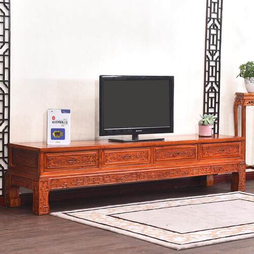 新中式实木电视柜茶几组合客厅卧室小户型榆木雕花影视柜现代简约