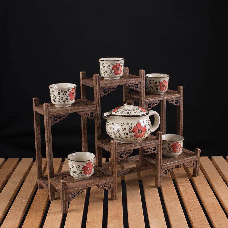 实木鸡翅木薄谷架小多宝亭茶杯架茶具架储物架茶壶架装饰品茶具配