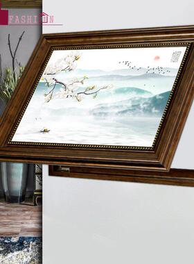 新型中国风米箱装饰画棕框推拉牡丹山水花鸟挂画无冲孔配电箱
