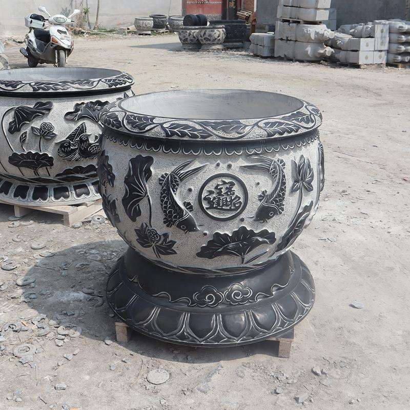 石缸青石仿古鱼缸花盆室内别墅庭院水缸养鱼种花户外门海大缸石雕
