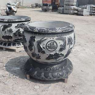 石缸青石仿古鱼缸花盆室内别墅庭院水缸养鱼种花户外门海大缸石雕