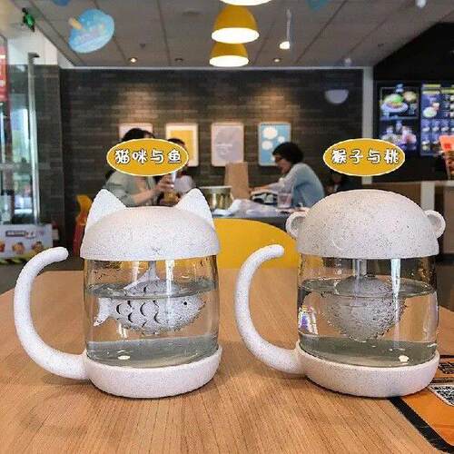 High Quality Cat Glass Tea Mug Cup With Fish Tea Infuser