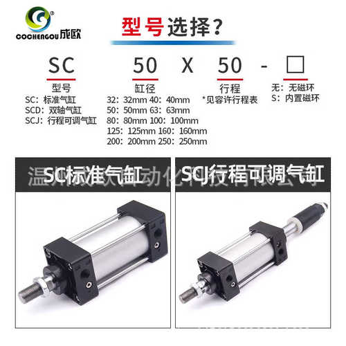 大推力标准气缸SCJ SC32X25X40X50/63/80/100/125/150-175/200-S