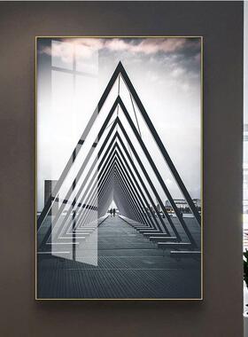 现代简约黑白建筑装饰画客厅几何建筑挂画酒店玄关墙画办公室壁画