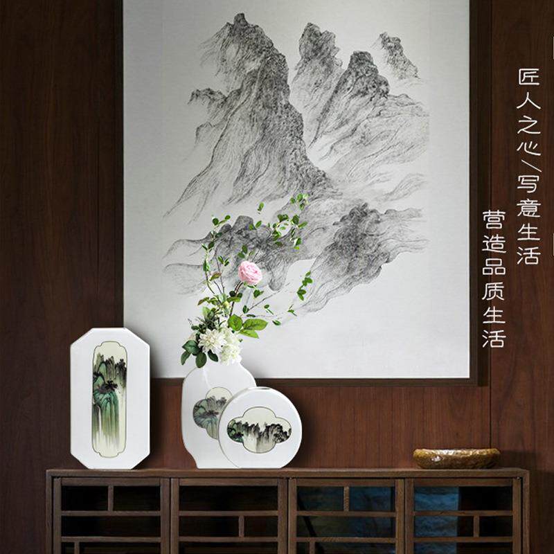 新中式陶瓷花瓶家居客厅博古架电视柜插花干花梅花禅意摆件