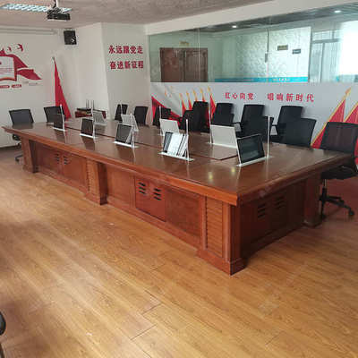 无纸化会议系统智能化升降器会议桌大型实木带台面显示屏幕开会桌