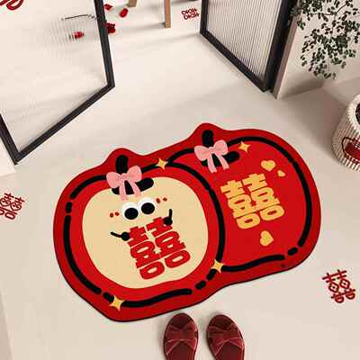 结婚地垫硅藻泥浴室吸水防滑防摔橡胶脚垫入户进门门口红喜字地毯