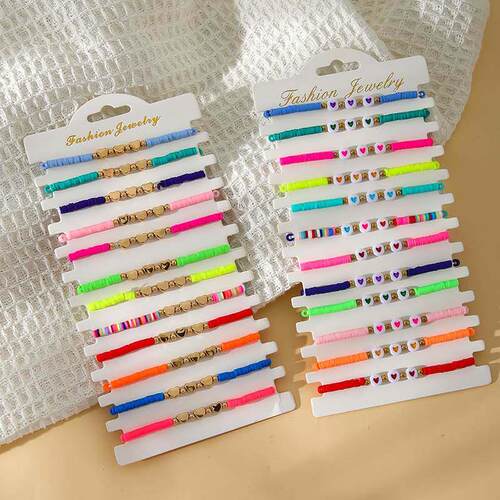 t bracelet set, colorful soft ceramic bead elastic bracelet