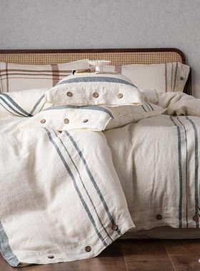 高档法国进白色套纯亚麻四件0北欧10%全口亚麻被套棉麻床单床上用