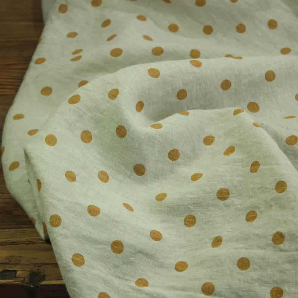 瓦娜家原创设计雨露麻印花黄色波点布料亲肤垂感衬衫裙袍服装布料