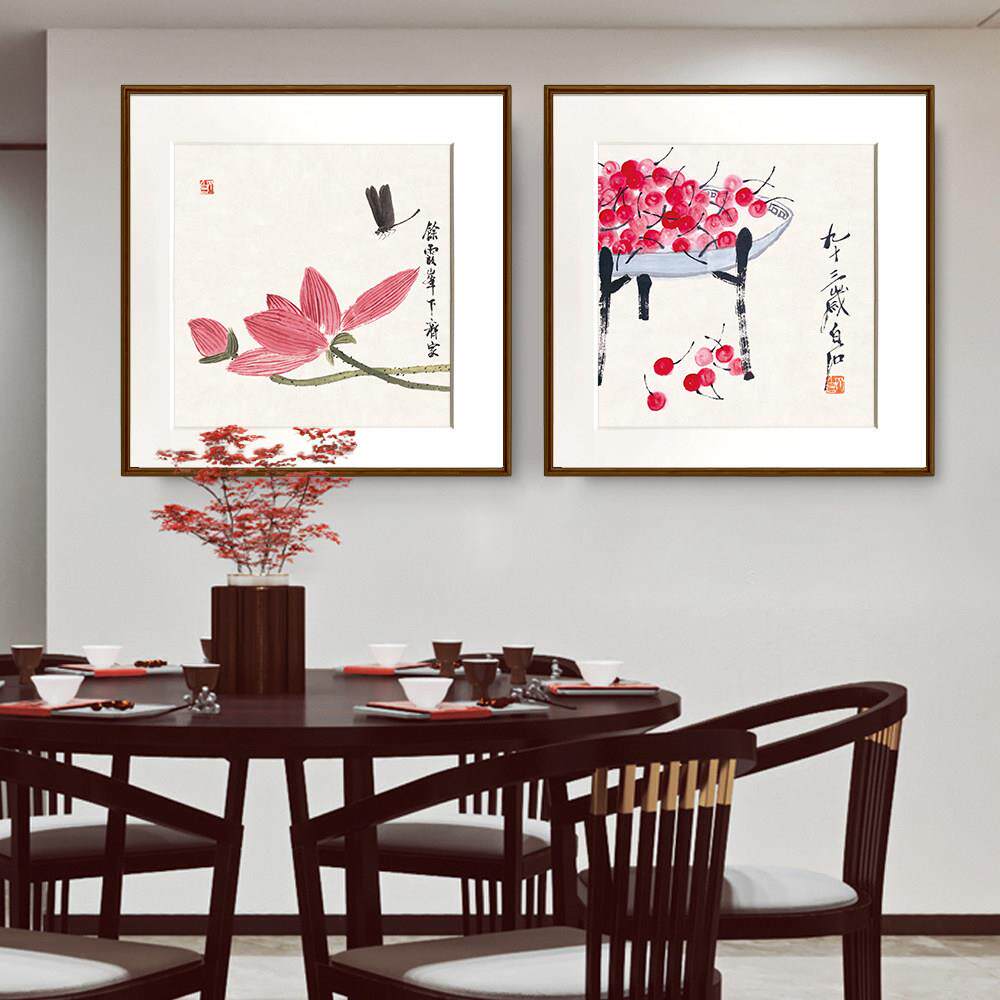 齐白石新中式餐厅装饰画方斗画客厅挂画国风餐馆饭店包间荷花国画