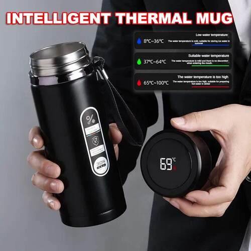 500ML-1Liter Stainless Steel Thermos Bottle with LED Tempera