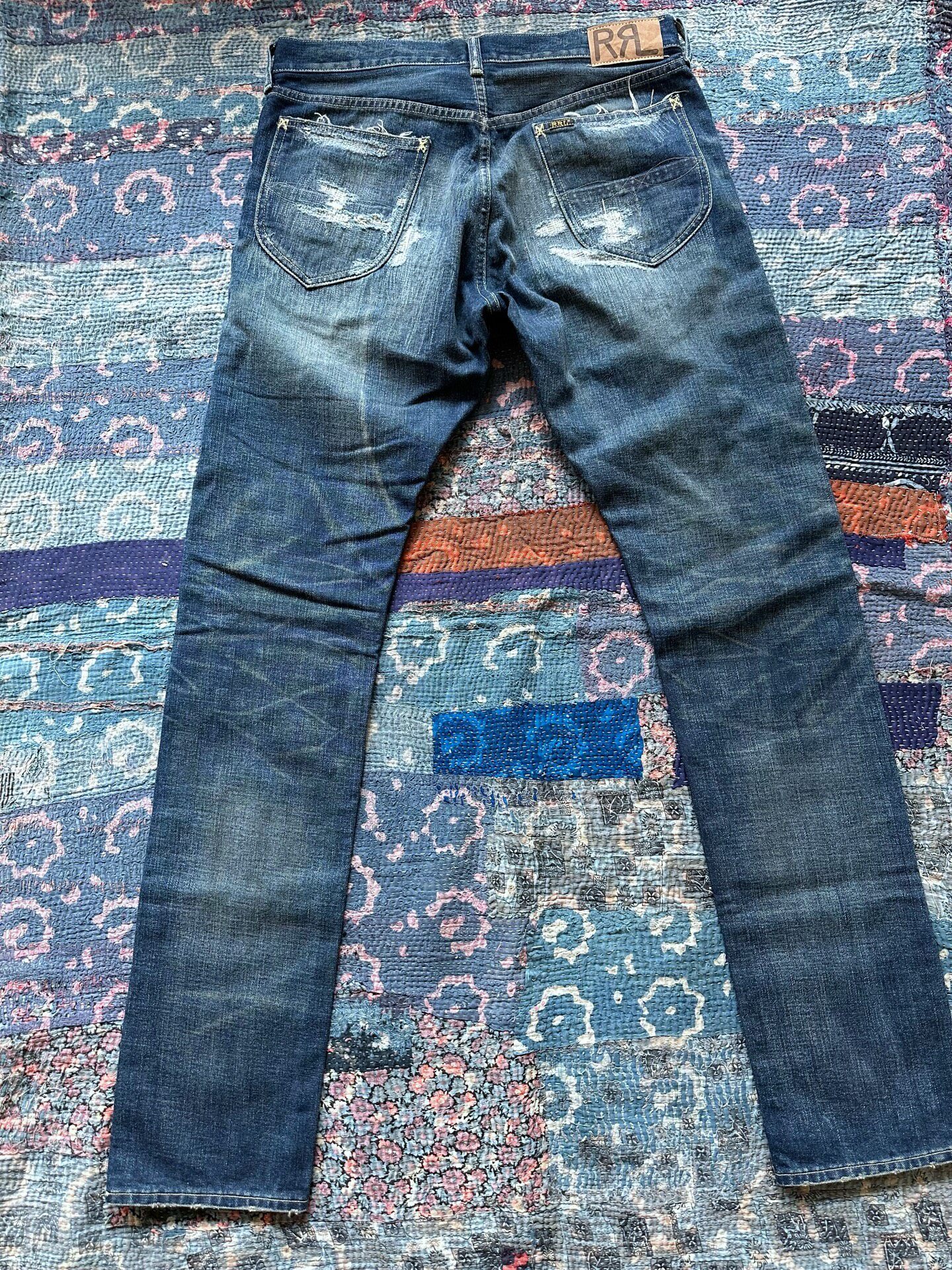 RRL Distressed Washed Straight Jeans — front