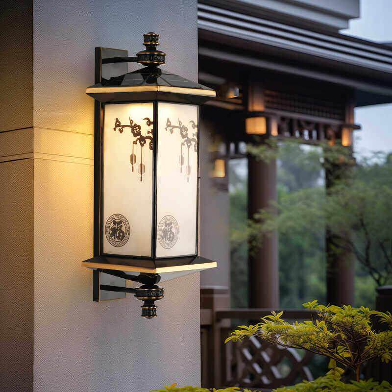 全铜太阳能壁灯室外阳台大门灯花园围墙新中式别墅露台户外庭院灯