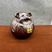 工艺品生肖实木福黑檀木雕生日客厅红木猪手把质件摆件圆12猪家居