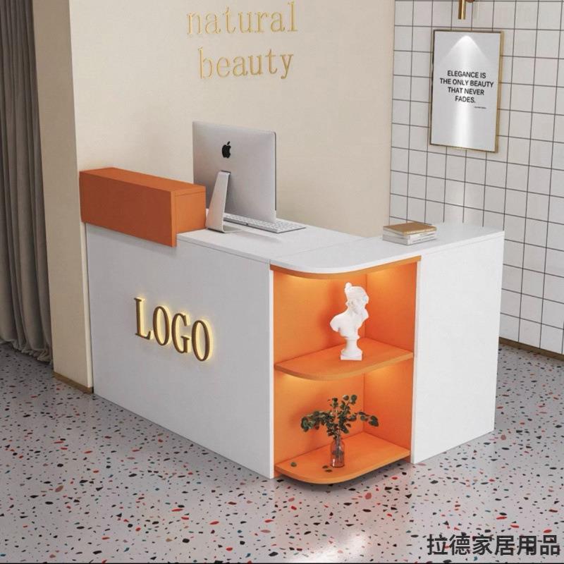 收银台店铺小型服装店转角吧台简约现代奶茶理发l型柜台接待前台图片