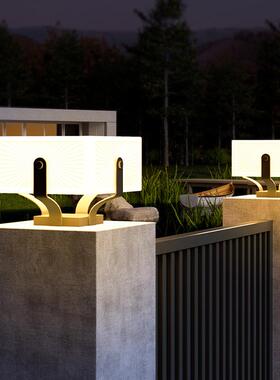 太阳能柱头灯户外不锈钢防水庭院灯花园别墅大门方形款围墙柱子灯