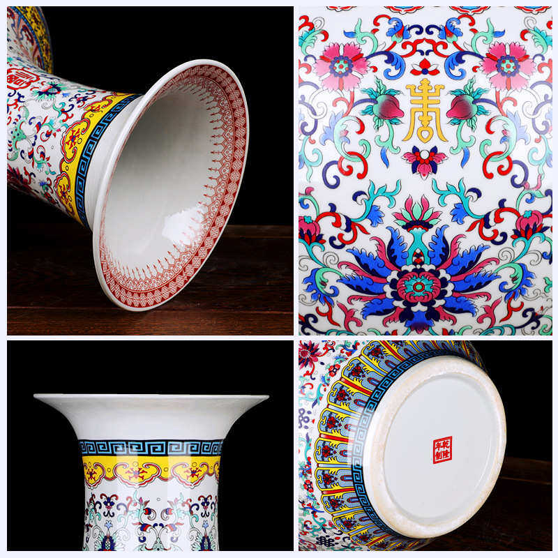 景德镇陶瓷器珐琅冬瓜花瓶摆件中式家居客厅电视柜插花办公室装饰,家居饰品,花瓶,淘宝优惠券,粉丝福利购,淘宝优惠卷