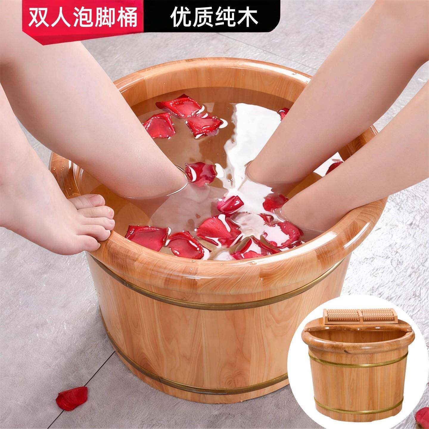 足疗洗浴泡脚桶木桶香柏木26高圆边足浴盆加厚洗脚盆家用洗浴桶
