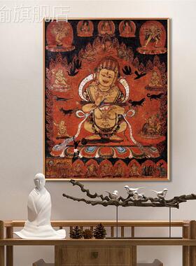 网红嘎拉画唐哈卡玛画藏挂传佛装饰画复佛堂中堂画大黑像天敦煌古