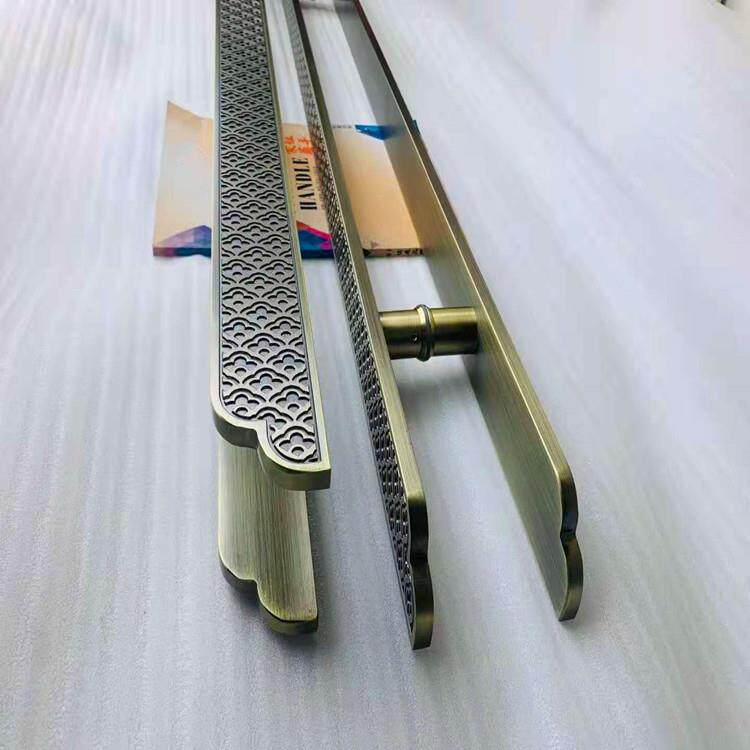 新款直销中式仿古大门拉手拉丝古铜双开玻璃门木门把手长条形祥云