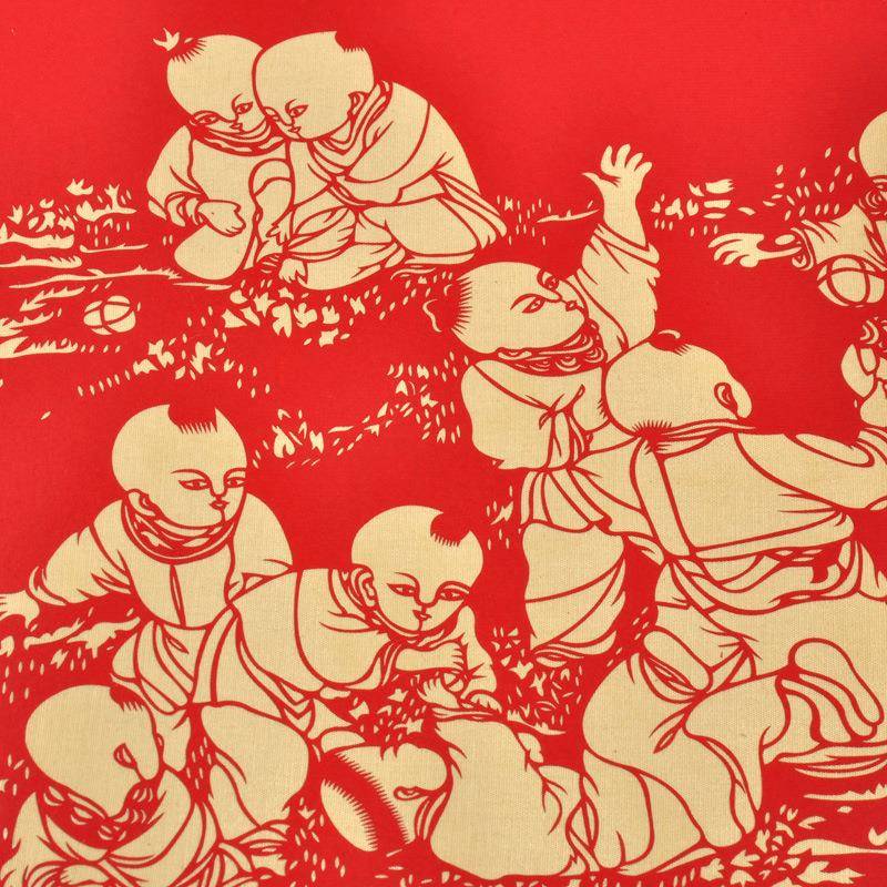蔚县剪纸画窗花长艺卷百子图手工剪纸挂画中国特色手工品