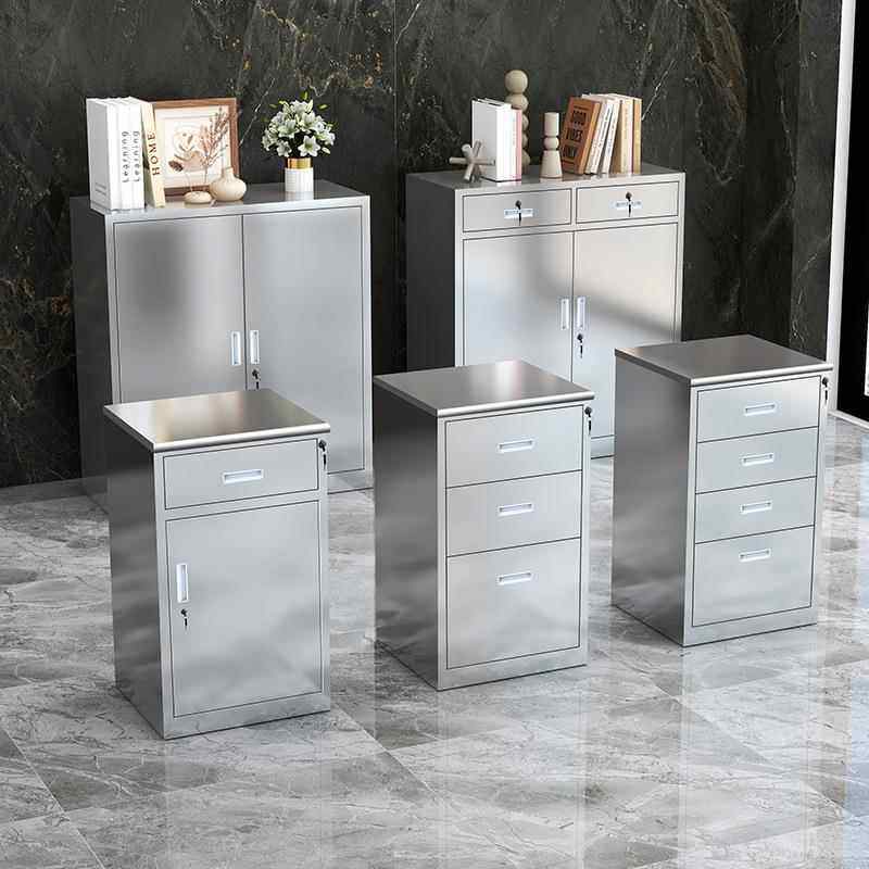 304不锈钢文件柜办公室抽屉资料小柜子桌下矮柜储物柜带锁矮边柜