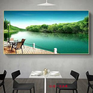 网红厅墙挂客画绿树大自然物马画装饰画晶瓷动美床丽草原挂画头风