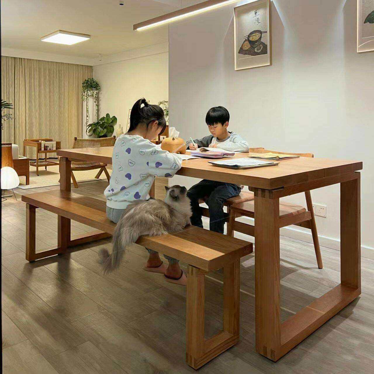 椅餐桌原桌子实木木台家蜡用书桌白木EST餐桌组合