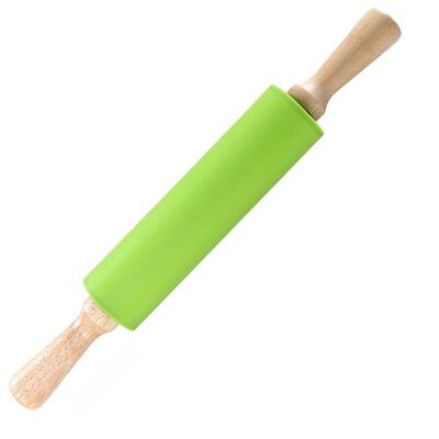 Non-Stick Silicone Rolling Pin Wooden Handle Pastry Dough Fl