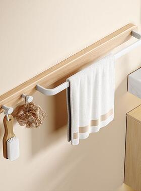 免毛巾架打孔卫生间木置物架太浴室厕所AMN浴巾架子空铝挂架实毛