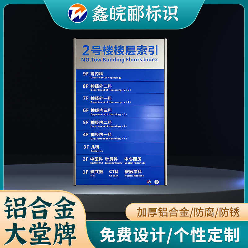 标识牌厂家设计铝合金大堂酒店医院大厅指示牌楼层索引牌导定 做