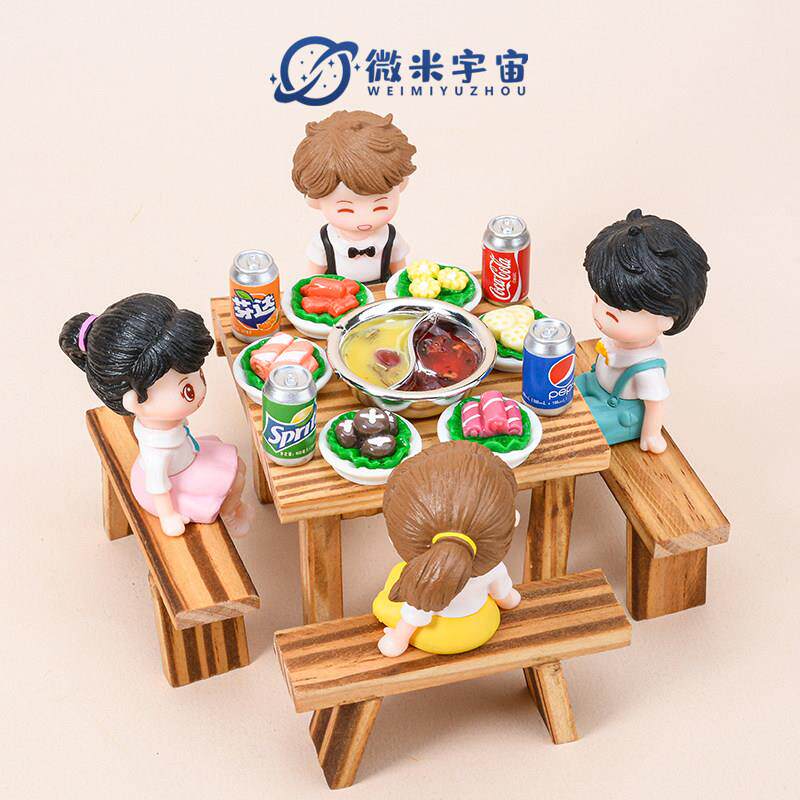 迷你仿真八仙桌餐桌椅子微缩火锅食材模型食玩家具摆件小物品玩具
