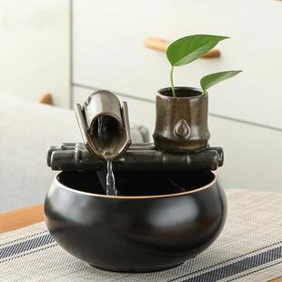 饰 小号流水生财摆件循环水鱼缸招财喷泉陶瓷禅意家居客厅茶桌面装