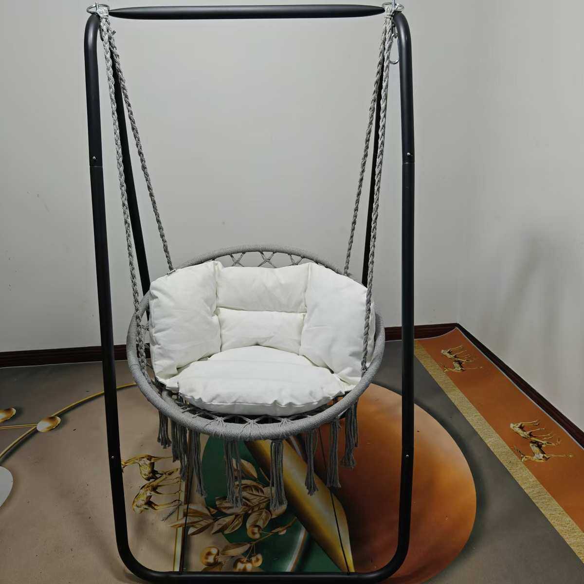 网红吊篮吊椅室内单人家用阳台秋千网篮棉绳编织藤椅流苏懒人椅