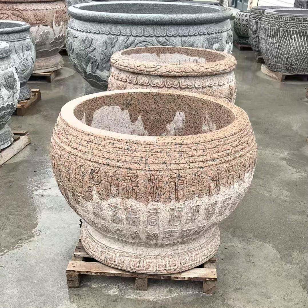 花岗岩石雕鱼缸庭院流水荷花缸鸳鸯缸仿古青石花钵雕塑家居摆件