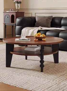 JSO法式复古实家木茶几客厅用小户小型茶几美式中古圆茶桌小桌子